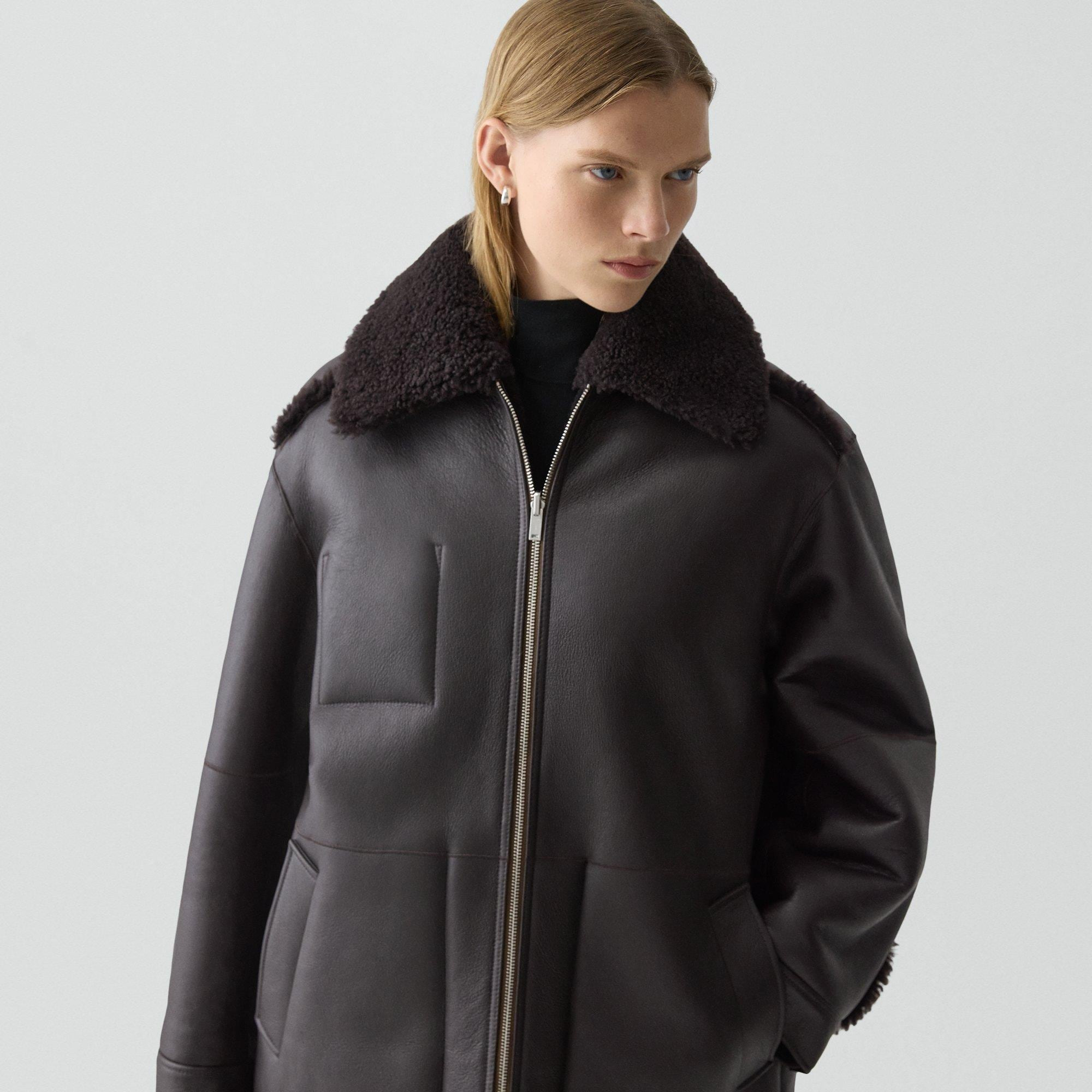 Reversible Cocoon Coat in Shearling - 5