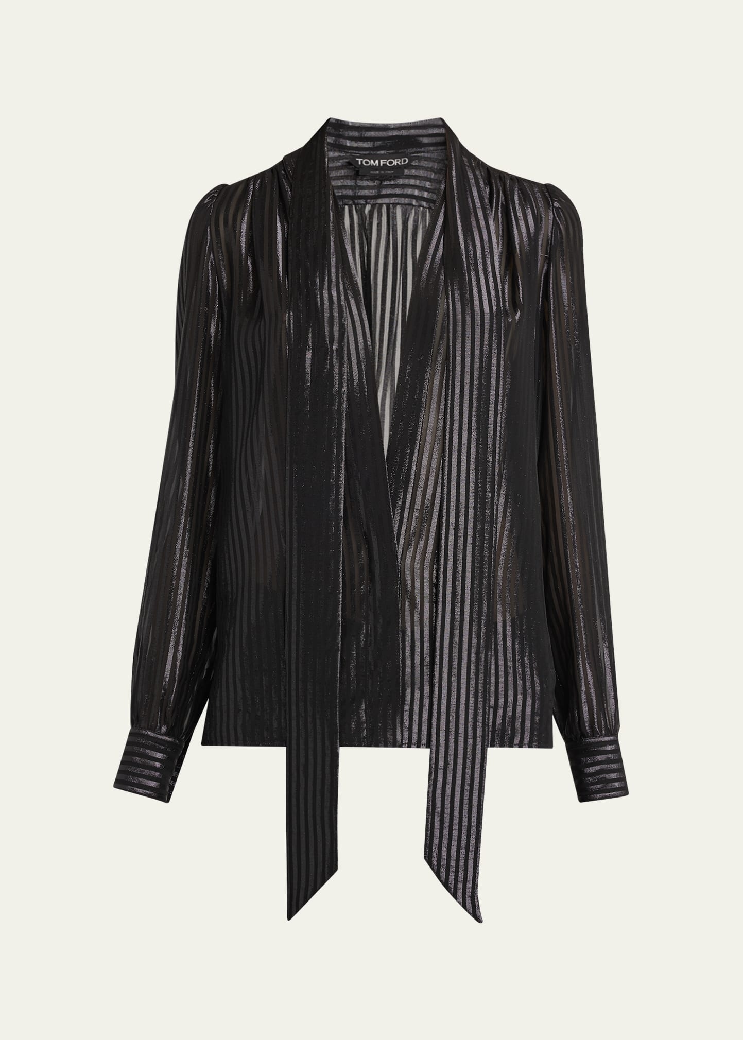 Metallic Striped Lavalliere Plunging Blouse - 1
