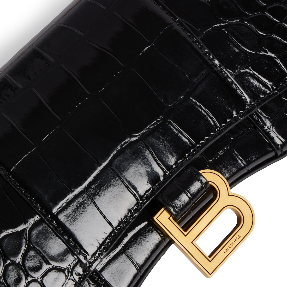 Women's Hourglass Wallet With Chain Crocodile Embossed in Black - 6