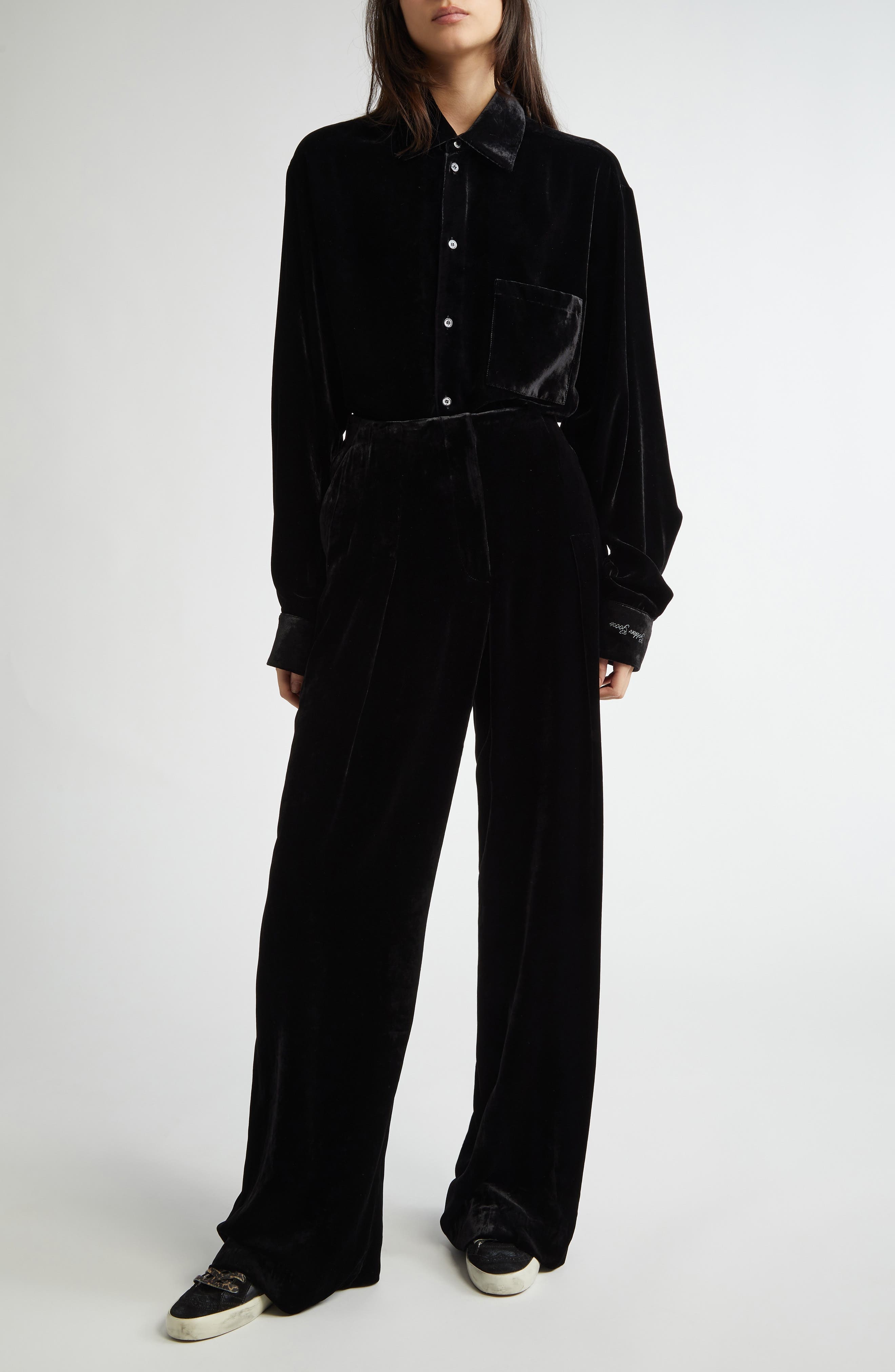 Golden Goose Journey Collection Boxy Washed Velvet Button-Up Shirt in Black at Nordstrom - 2