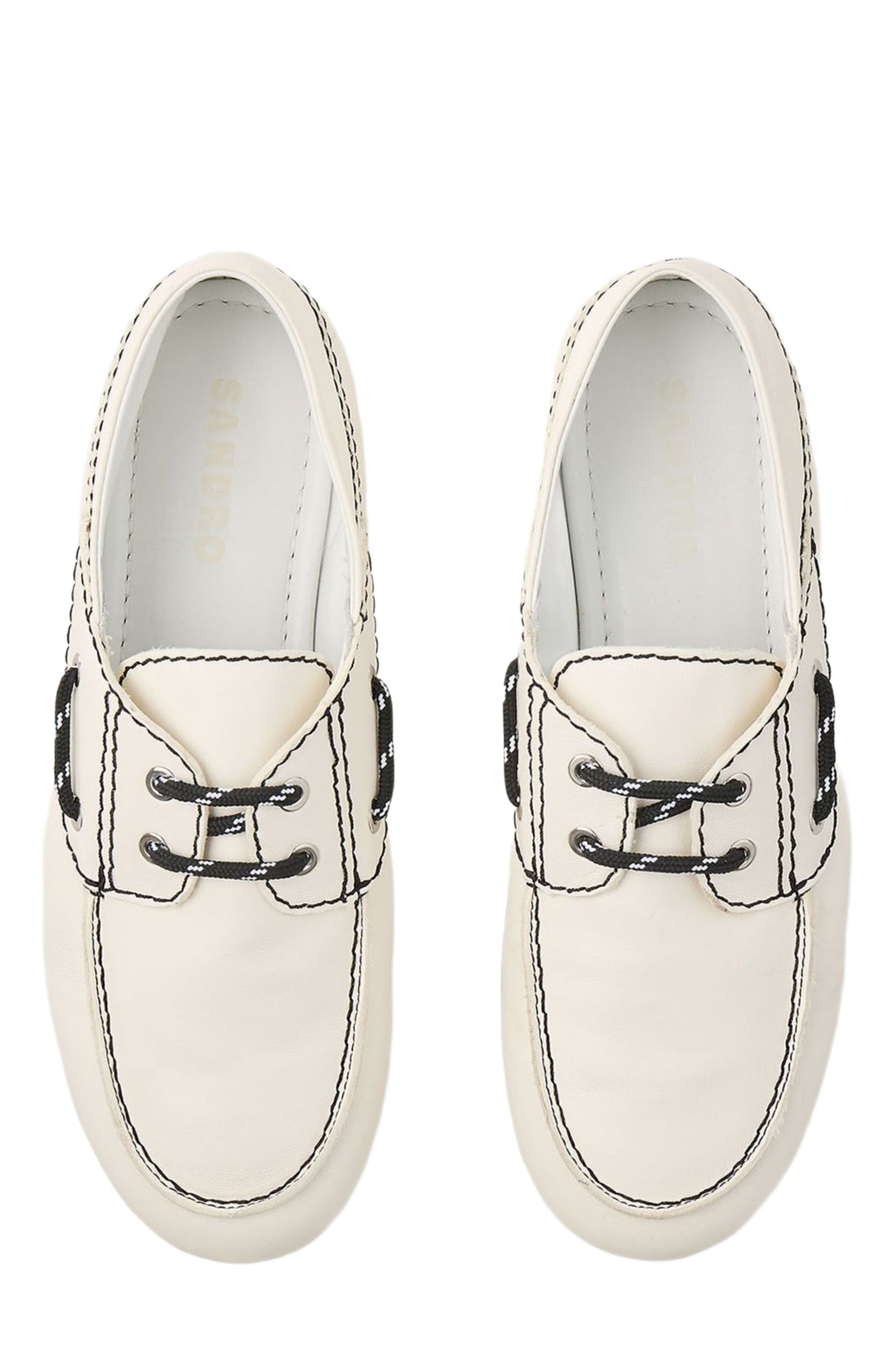 SANDRO Leather boat shoe loafers in White at Nordstrom - 3