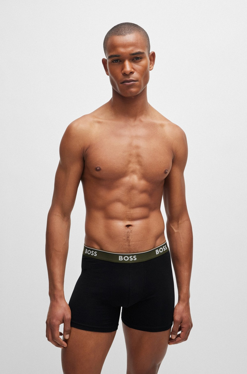 BOSS THREE-PACK OF STRETCH-COTTON BOXER BRIEFS WITH LOGOS outlook