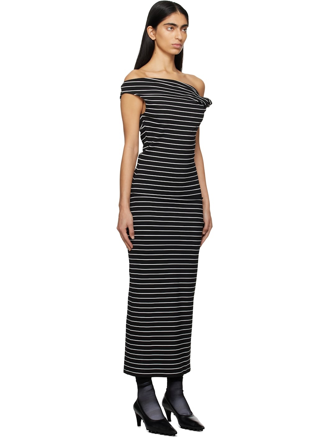Black & White Striped Midi Dress - 2