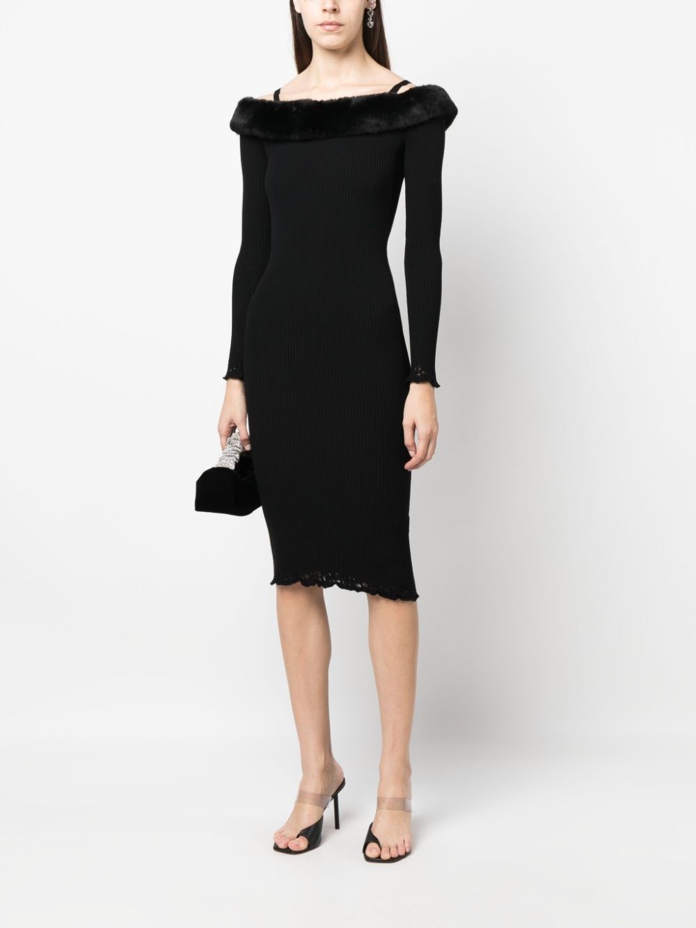 off-shoulder ribbed midi dress - 2