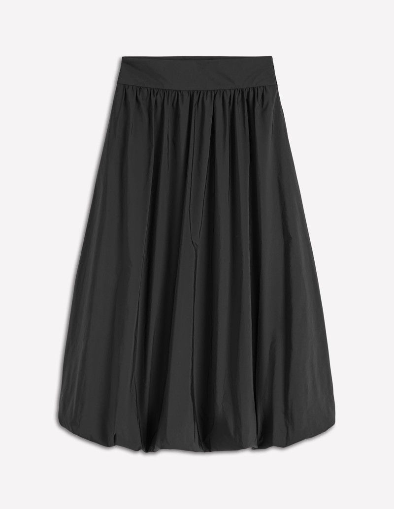 Bubble Hem Midi Skirt-Black 1