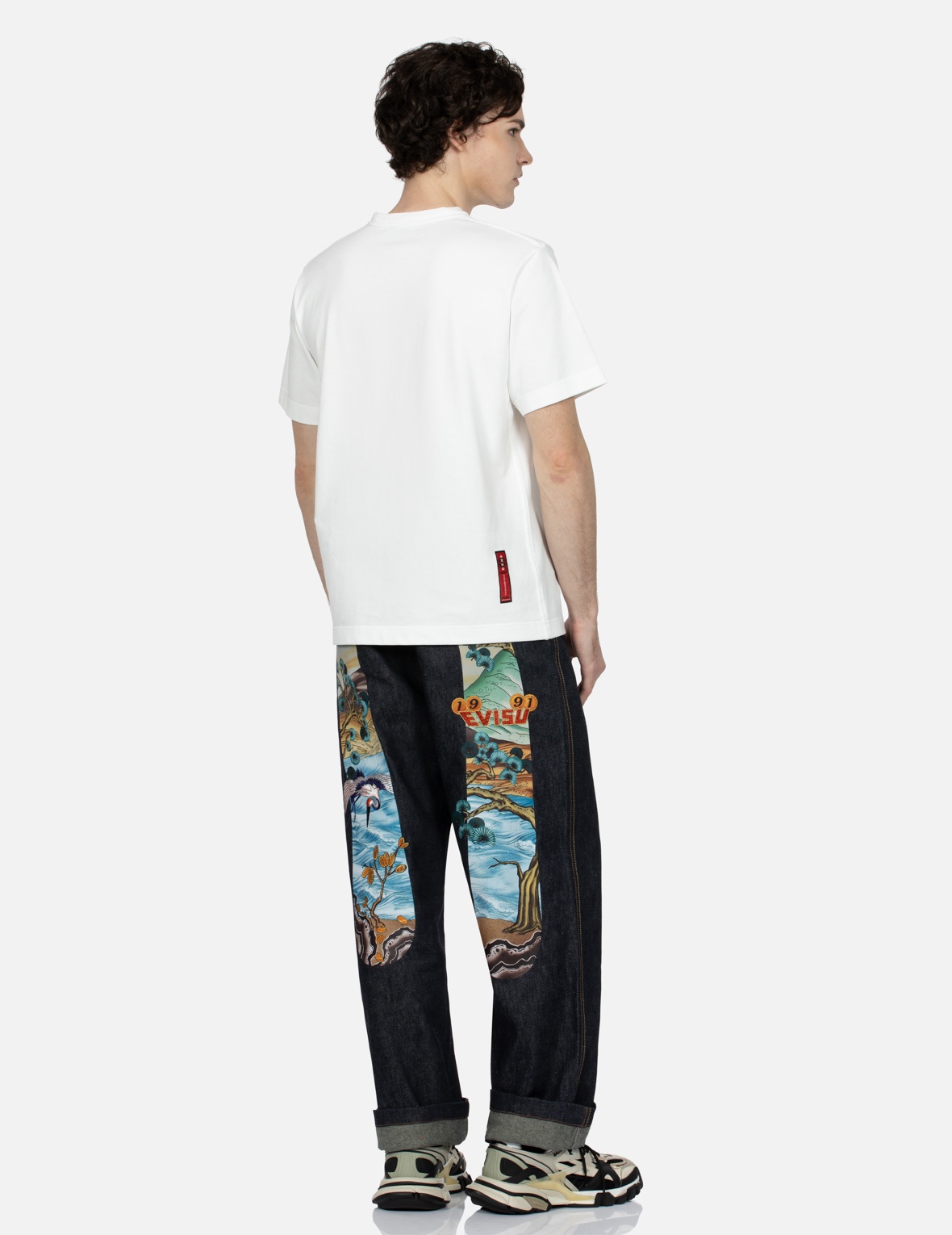 PINE-PATTERN DAICOCK PRINT WITH CRANE AND LOGO EMBROIDERY WIDE LEG JEANS - 3