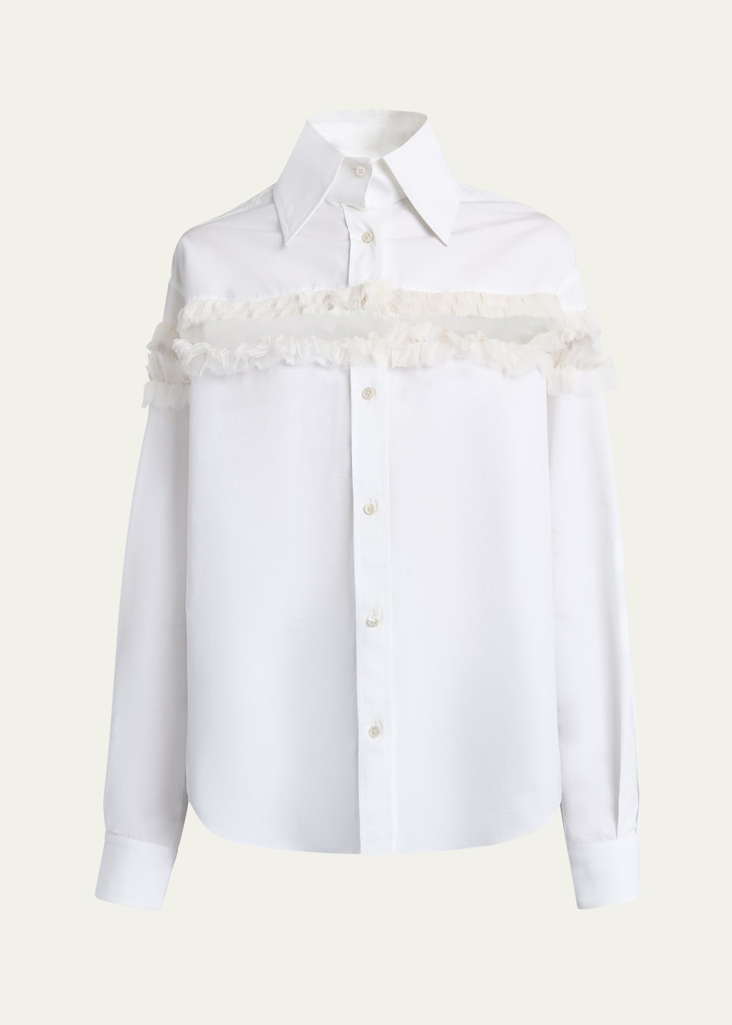 Ruffle-Inset Button-Down Blouse - 1