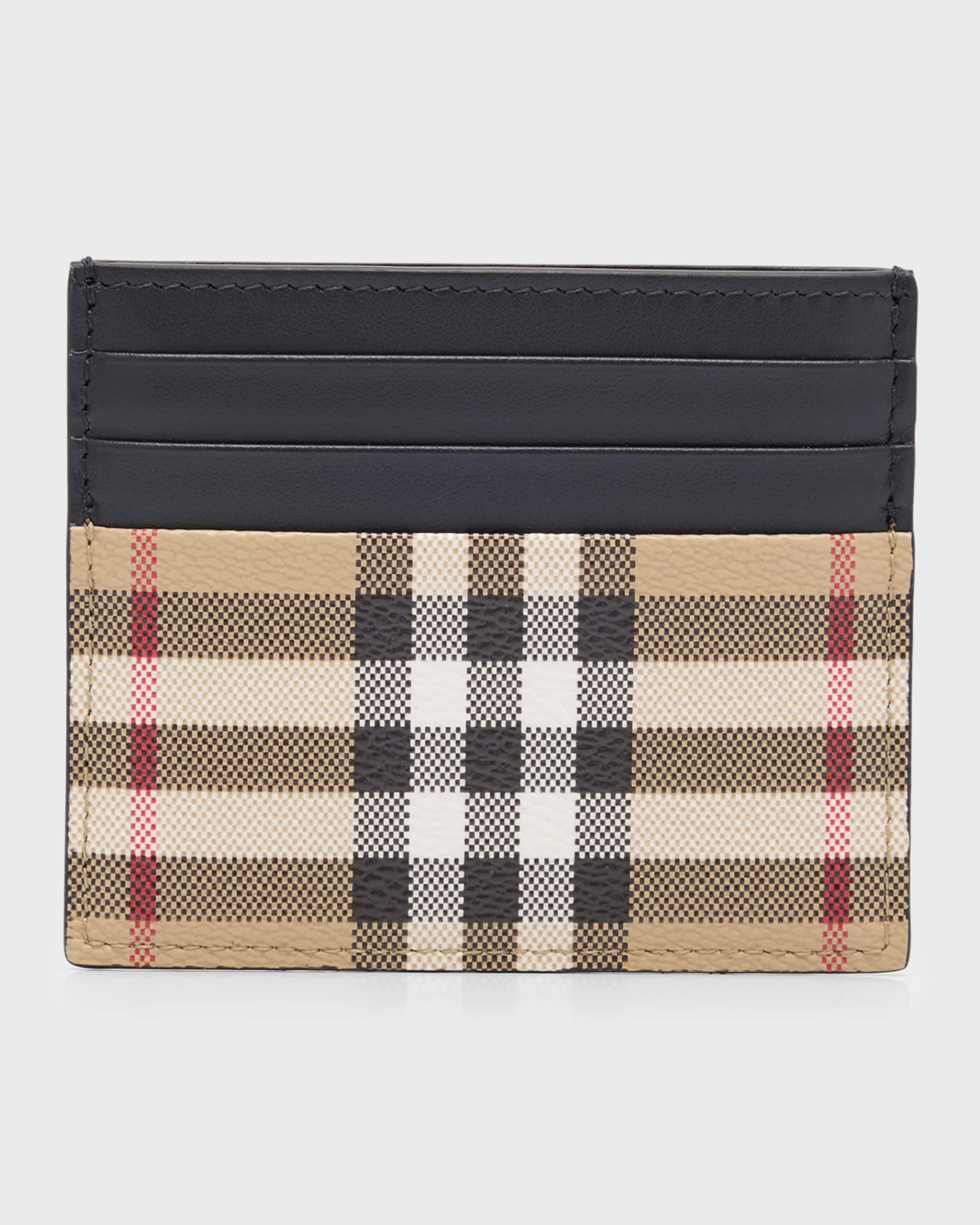 Men's Vintage Check and Leather Card Case - 1