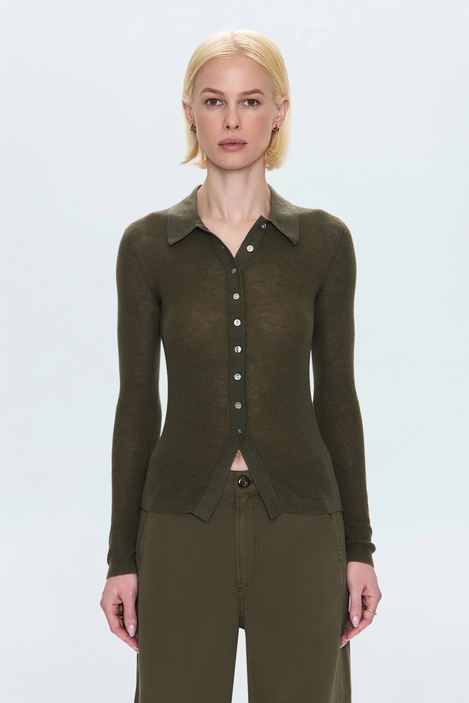 KOREY FITTED RIB CARDIGAN - SEQUOIA - 1
