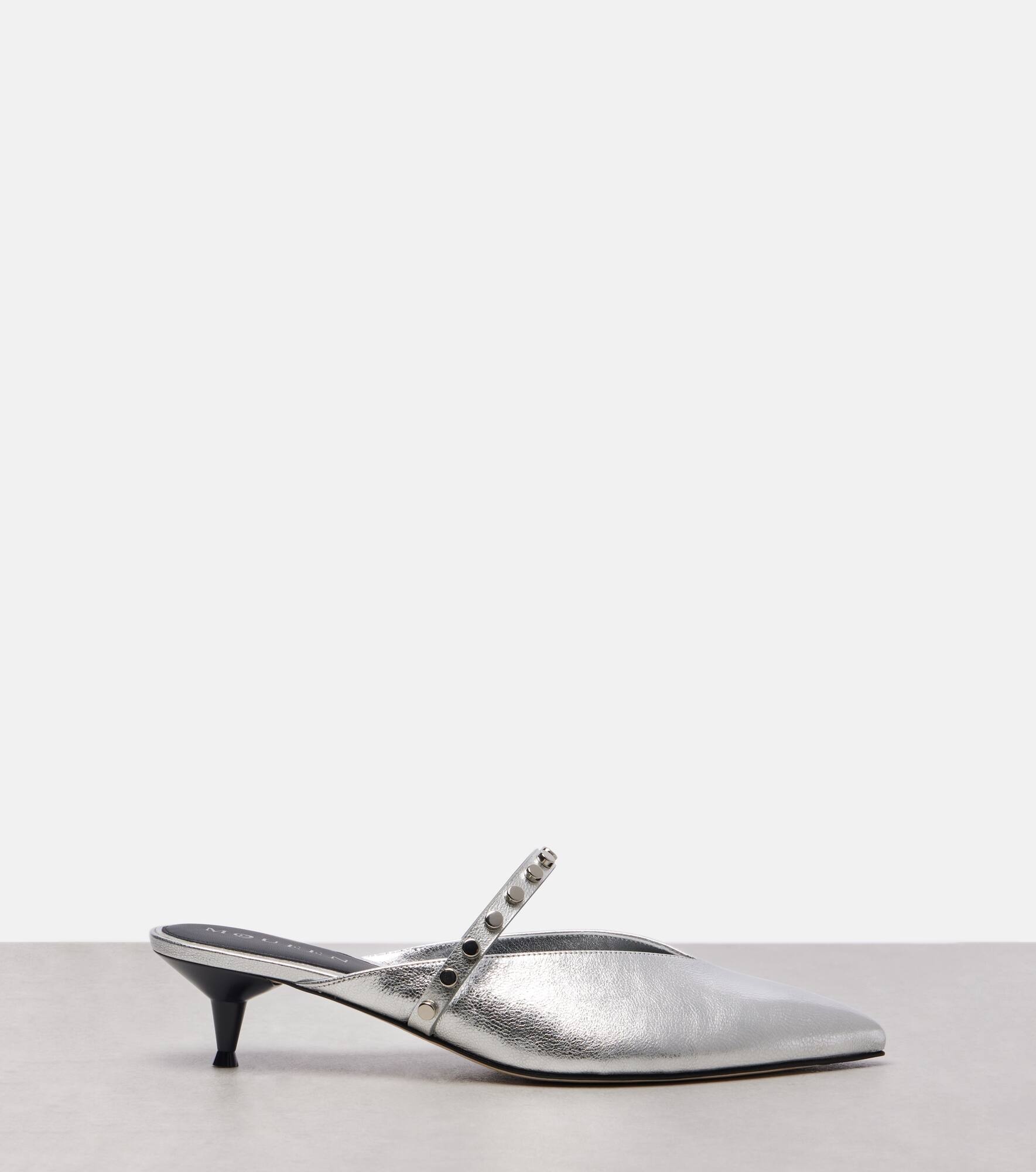 Embellished metallic leather mules - 4