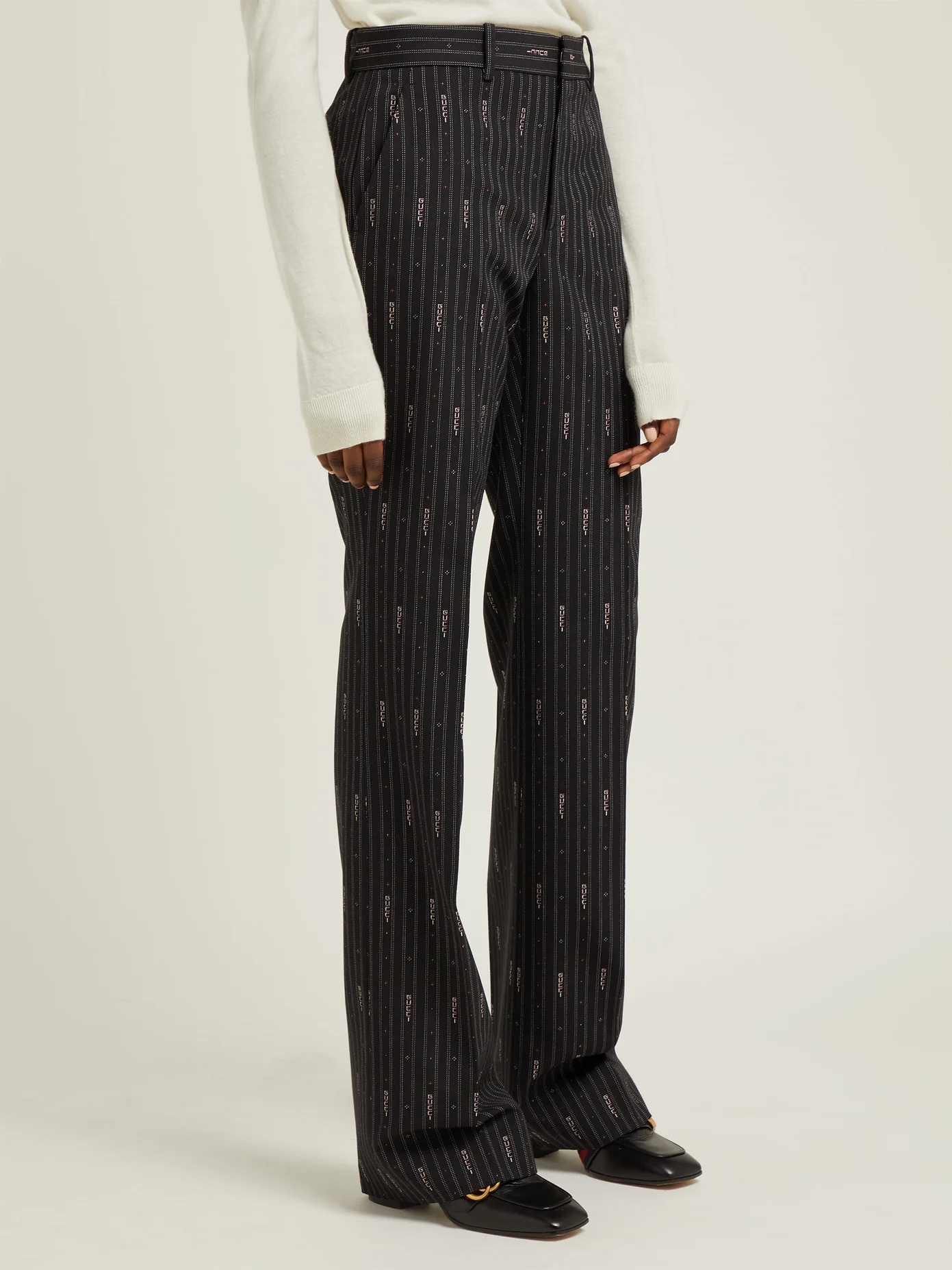 Logo wool and silk-blend jacquard trousers - 4