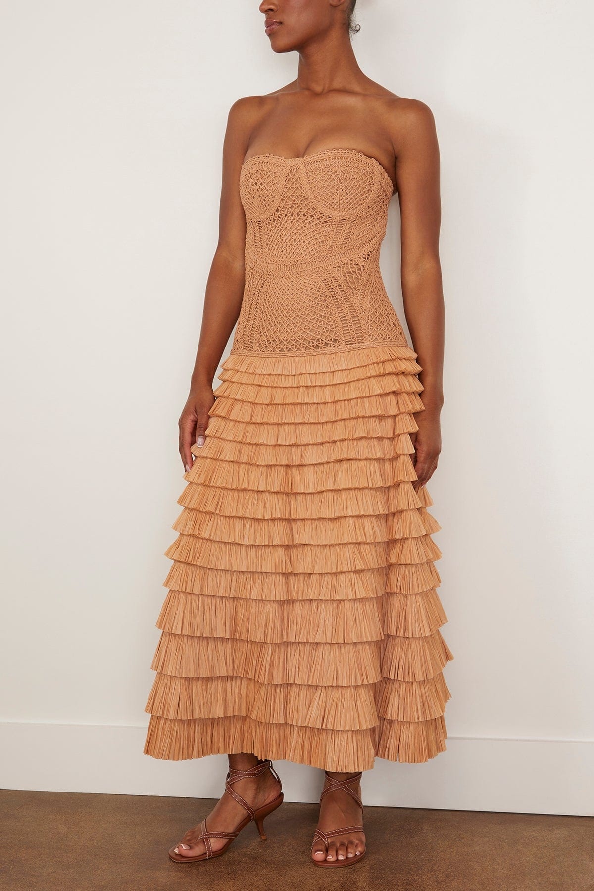 Santana Bustier Midi Dress in Straw - 3
