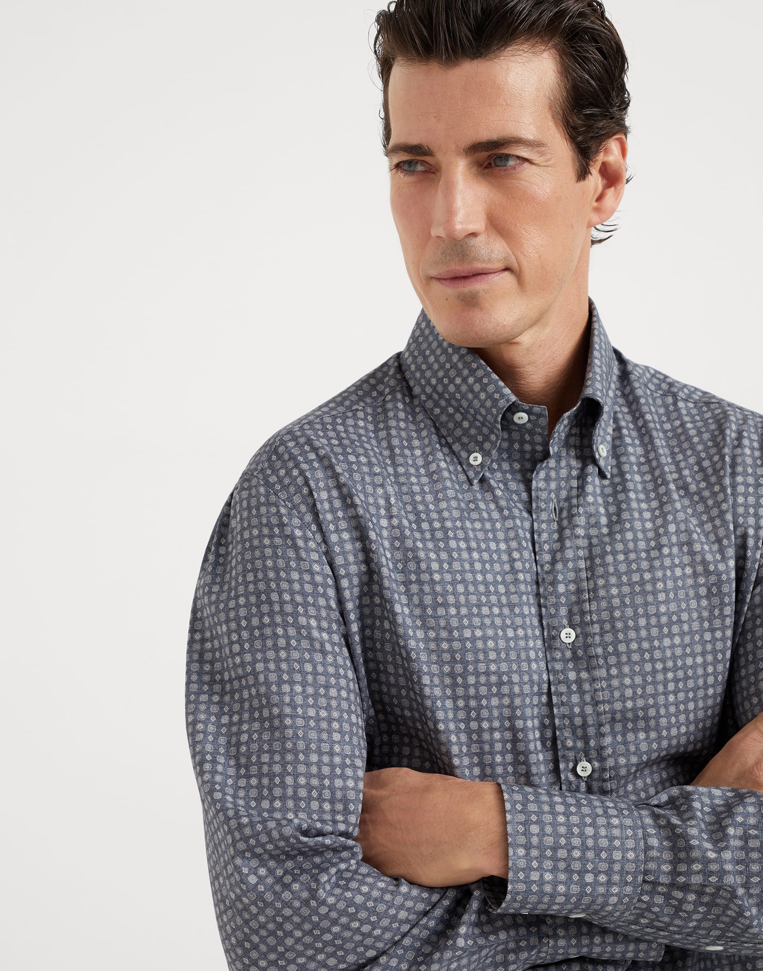 Geometric print basic fit shirt with button-down collar - 3
