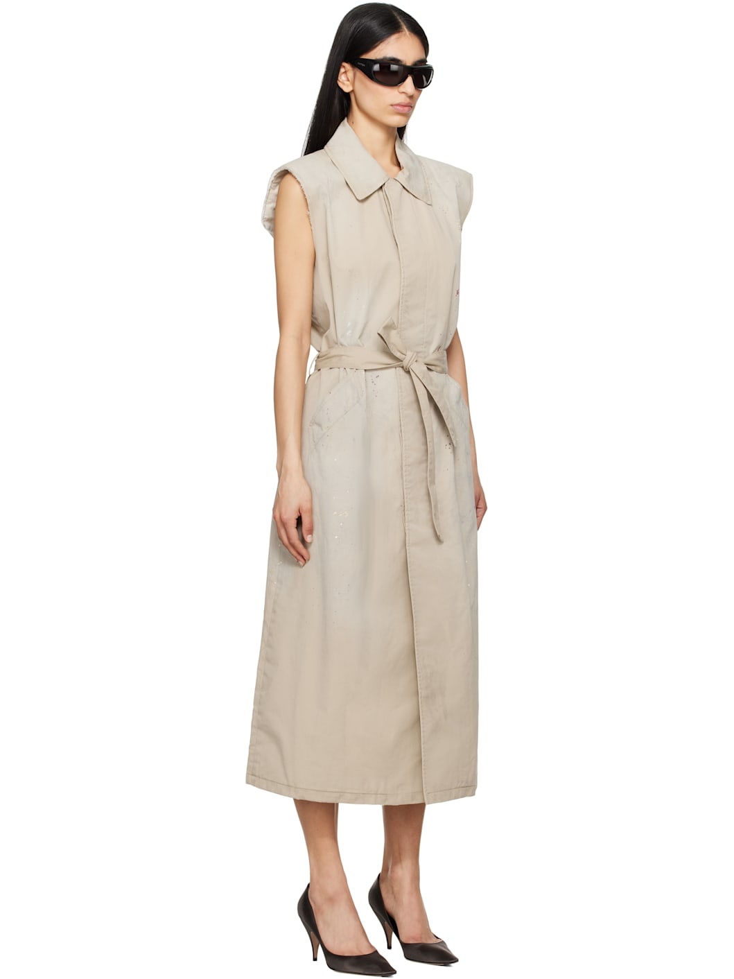 Beige Sleeveless Trench Coat - 2