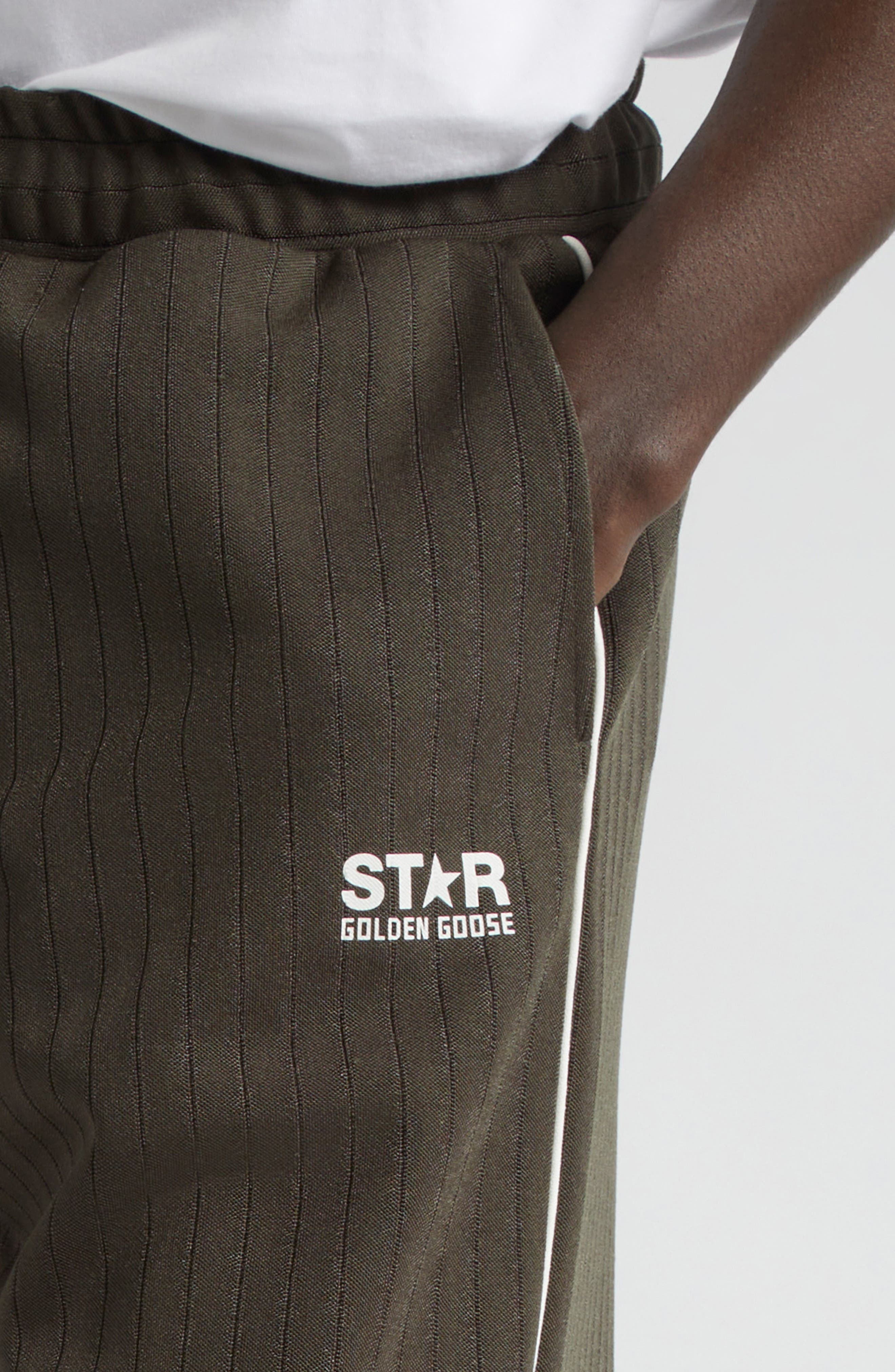 Golden Goose Star Wide Leg Track Pants in Military Green/Papyrus at Nordstrom - 5