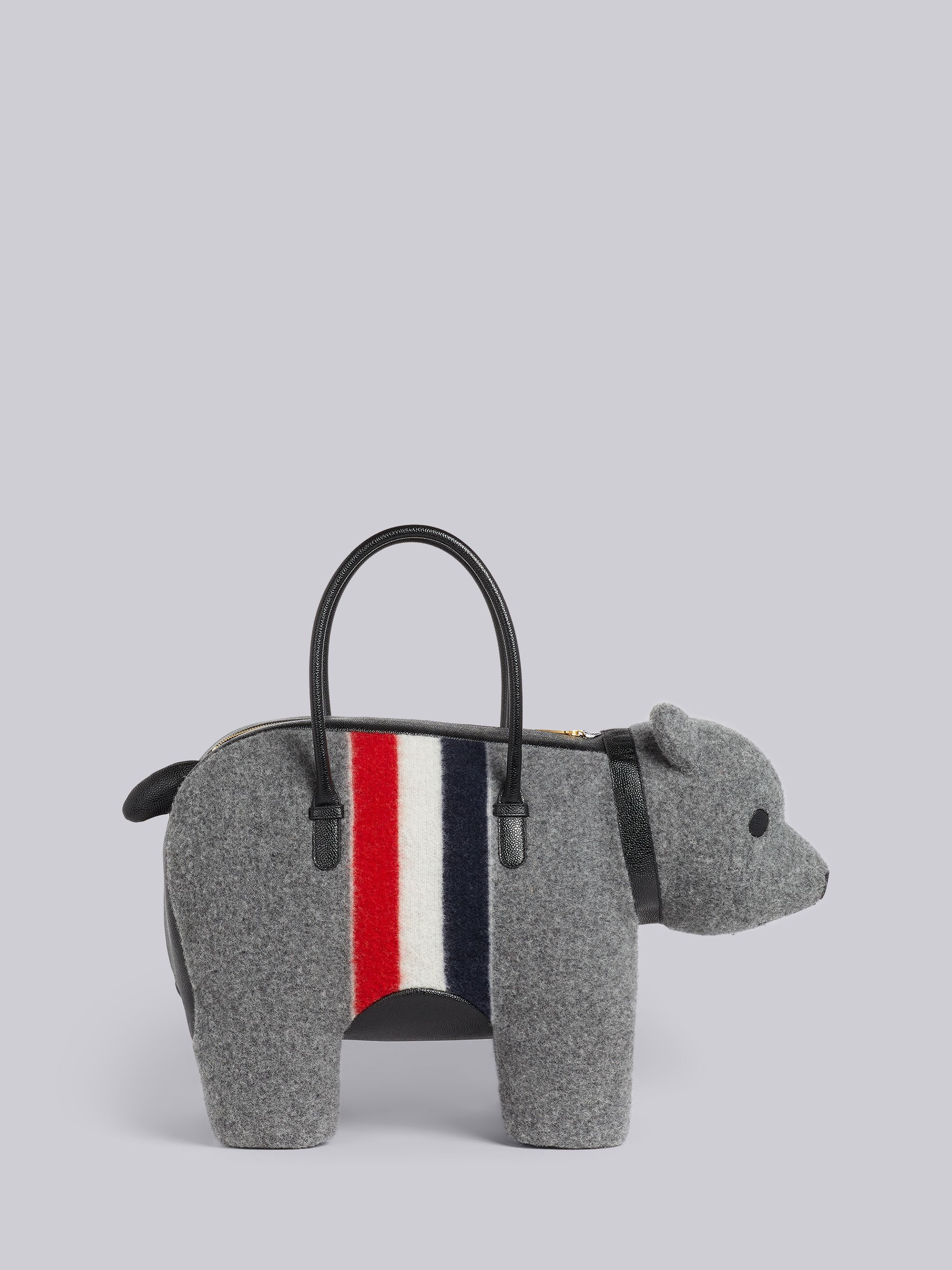 Medium Grey Boiled Wool Stripe Bear Bag - 4