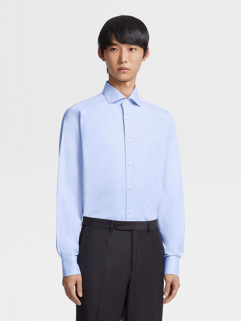 ZEGNA LIGHT BLUE SEA ISLAND COTTON LONG-SLEEVE TAILORING SHIRT outlook