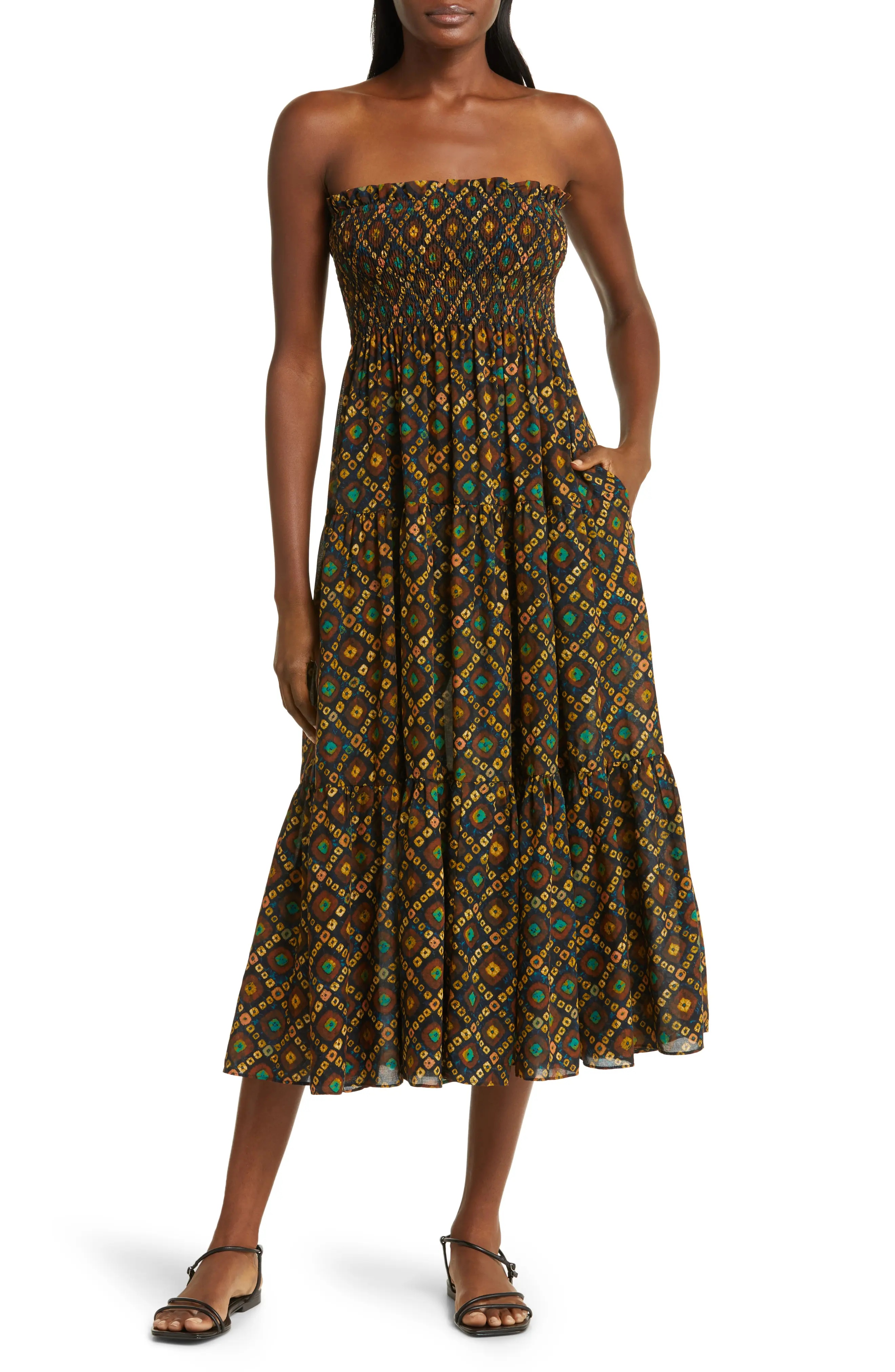 Lucca Batik Print Strapless Cover-Up Dress - 1