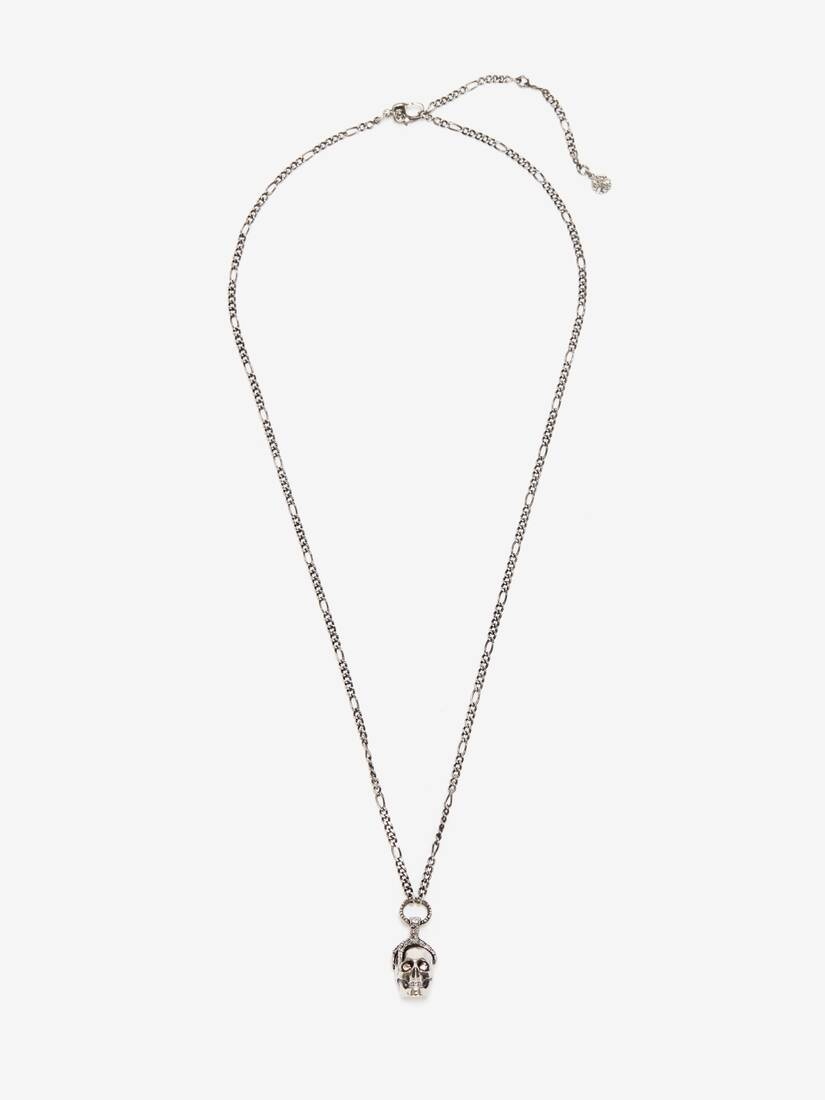 Men's Victorian Skull Necklace in Antique Silver - 1