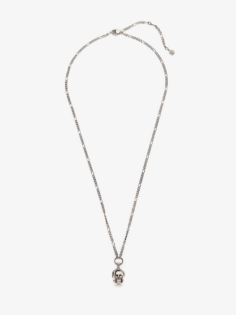 Men's Victorian Skull Necklace in Antique Silver 1