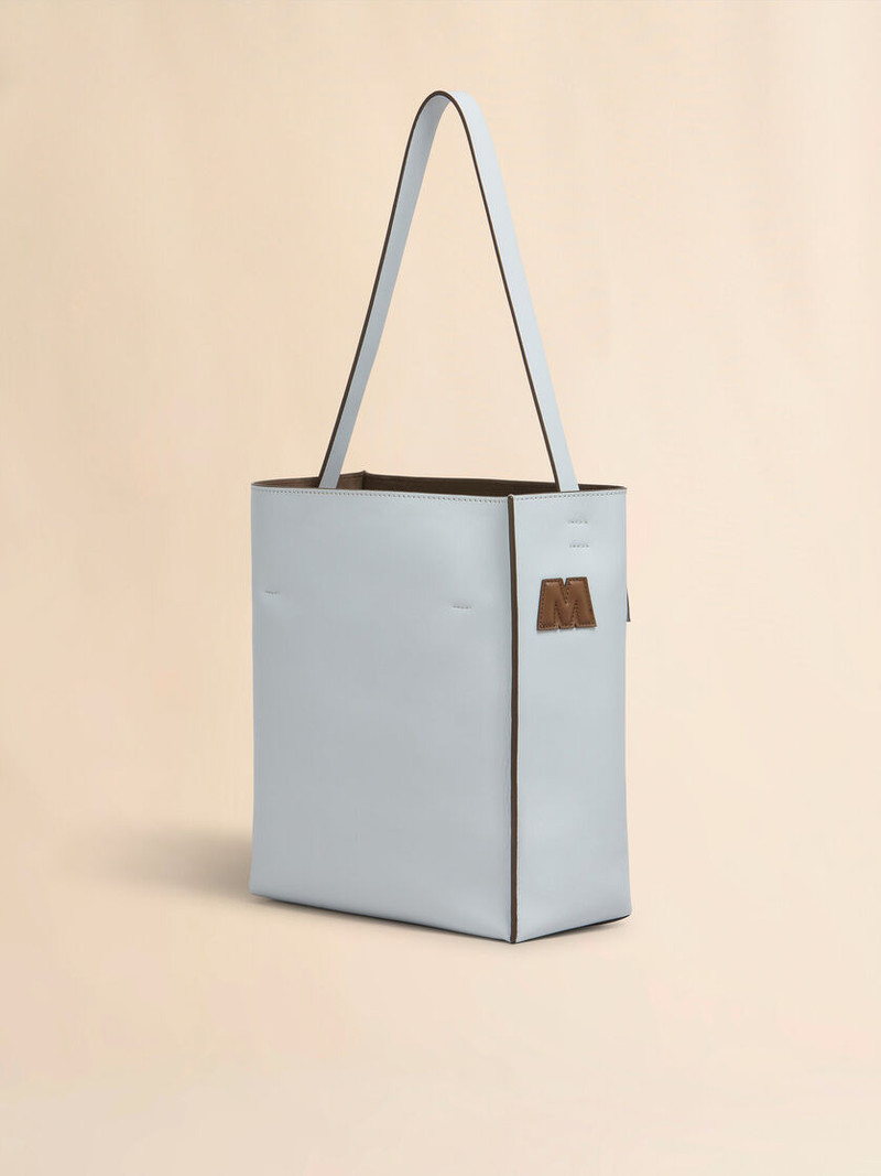Marni SMALL LIGHT GREY LEATHER MUSEO HOBO BAG WITH MARNI LOGO outlook
