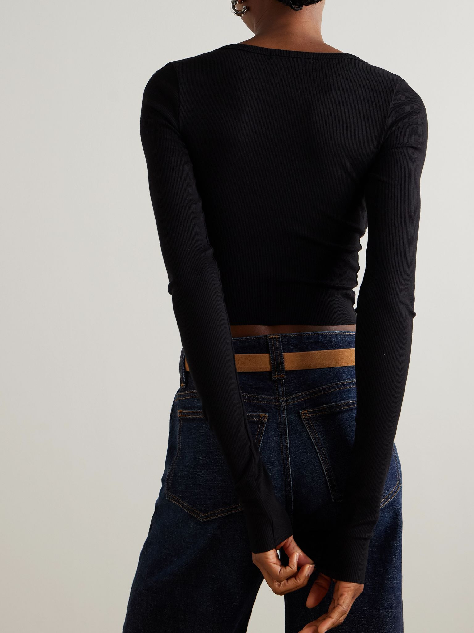 Ribbed stretch cotton and modal-blend cardigan Black - 3