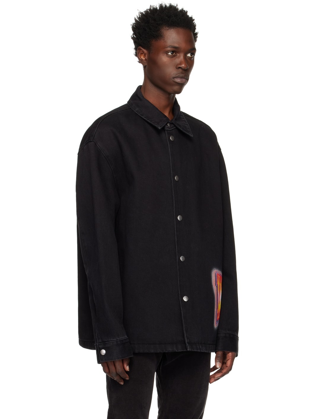 Black Loose Fit Denim Shirt - 2