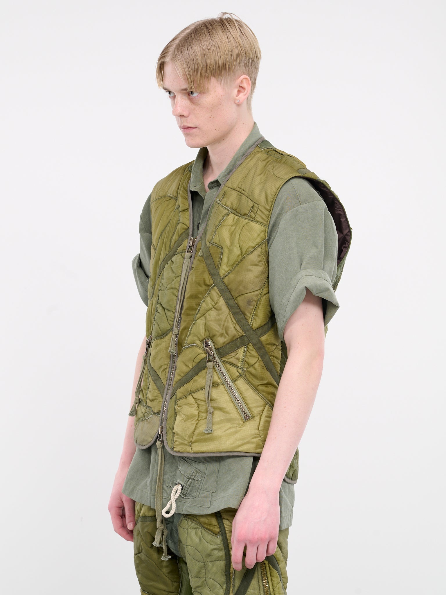 Patchwork Army Puffer Vest - 2