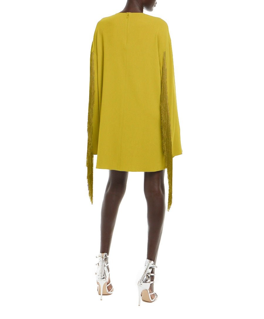 Crepe Shift Dress With Fringe - 2
