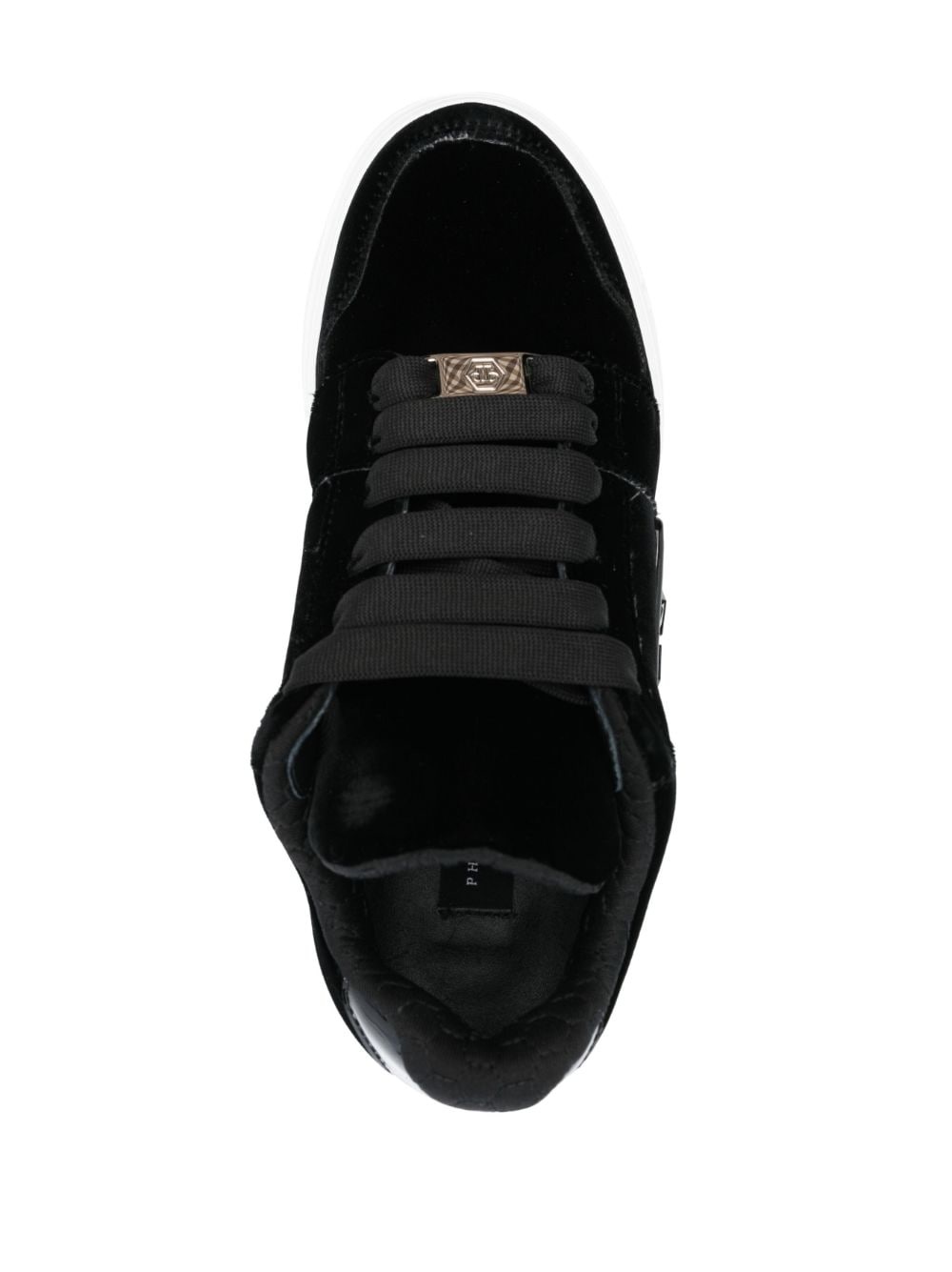 tonal-logo velvet low-top sneakers - 4