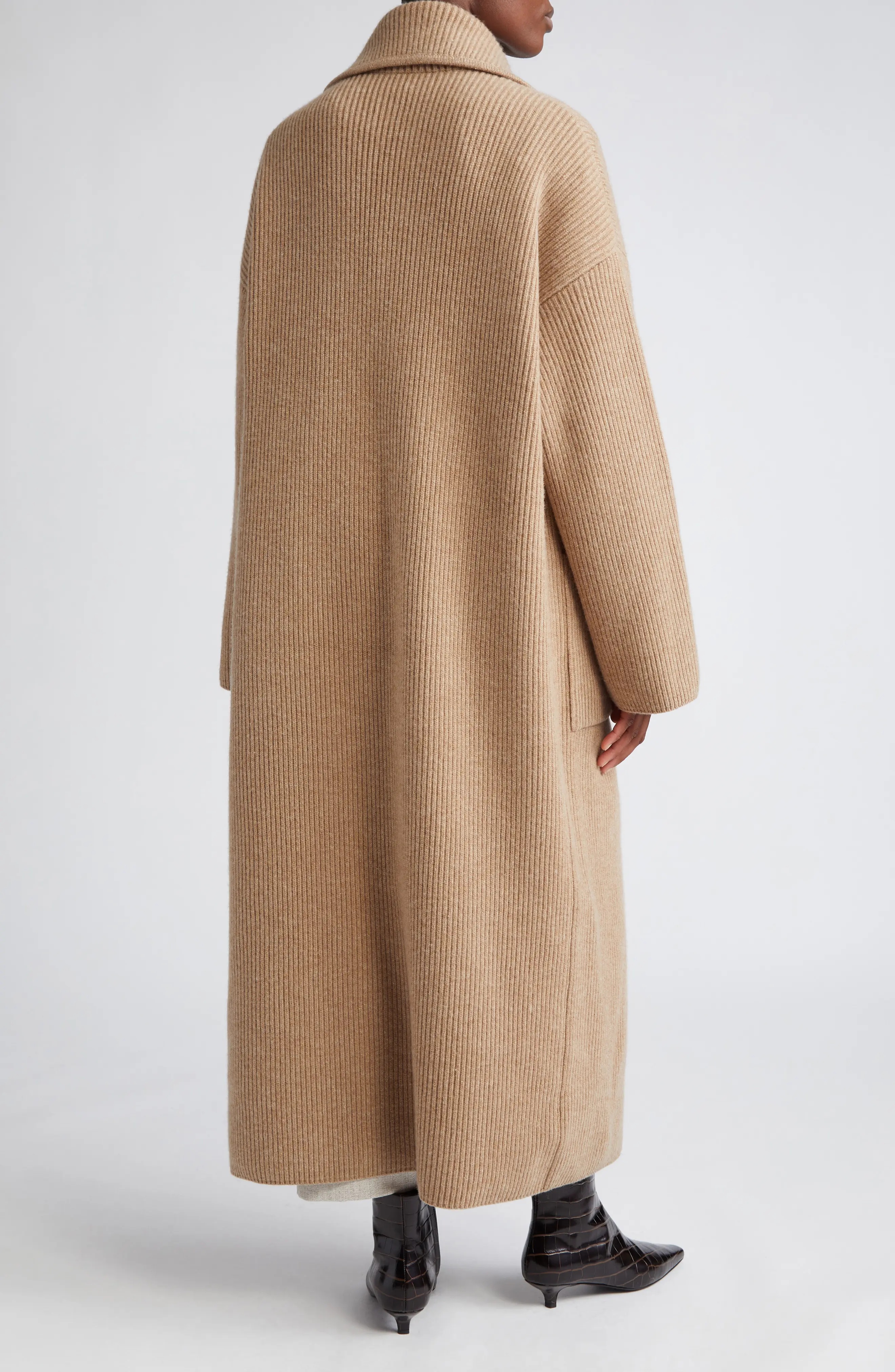 Wool Blend Rib Cardigan Coat - 2