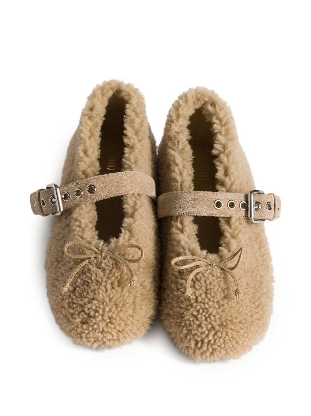 buckle-strap shearling ballerinas - 4