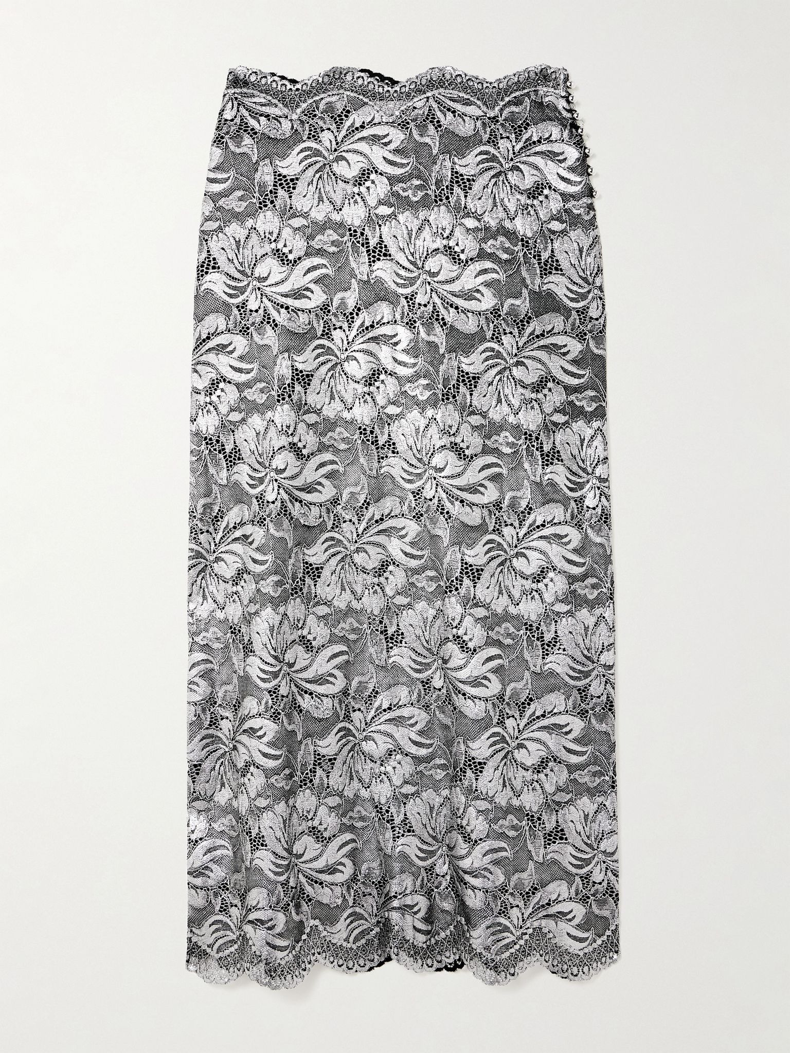Scalloped metallic stretch-lace midi skirt Silver - 1