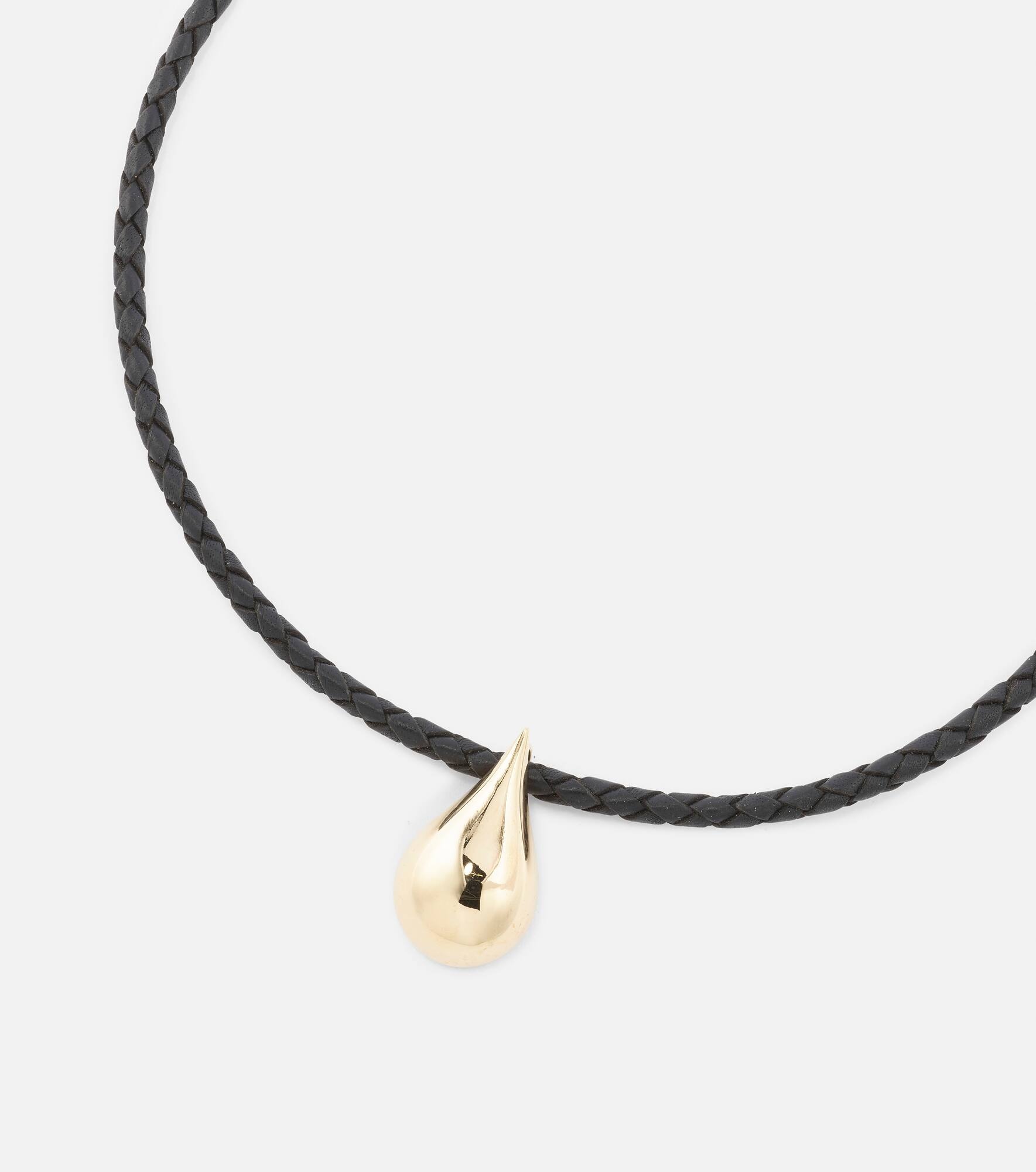 Water Droplet 14kt gold and leather necklace - 6