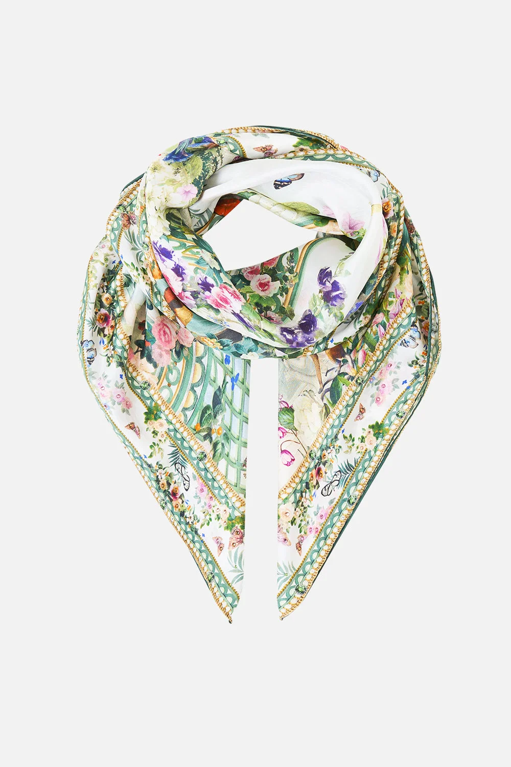 LARGE CRYSTALLED SILK SQUARE SCARF ART FOR THE EMPRESS - 1