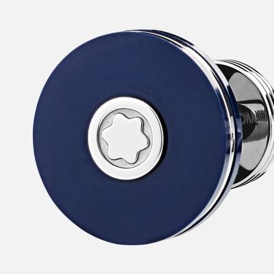 Montblanc Cufflinks, round in stainless steel with blue resin outlook