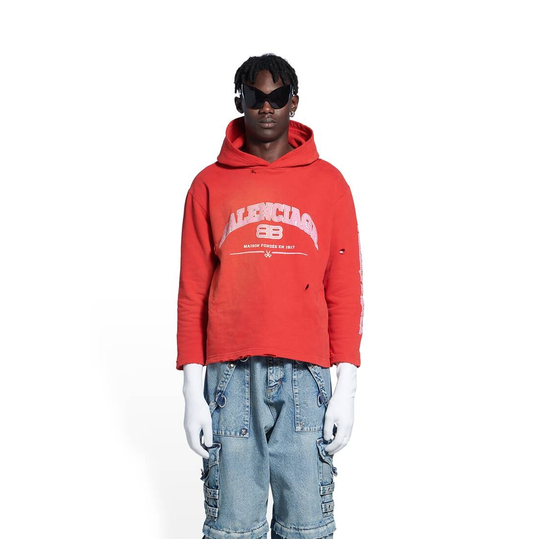 Women's Maison Balenciaga Cropped Hoodie in Red - 4