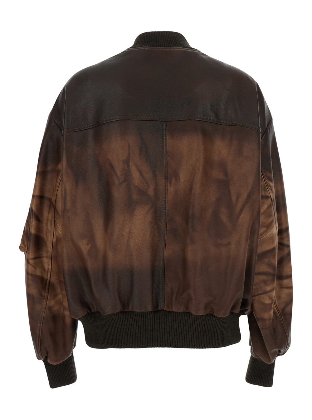 Acne Studios Women Brown Bomber Jacket With Logo In Leather Woman - 2