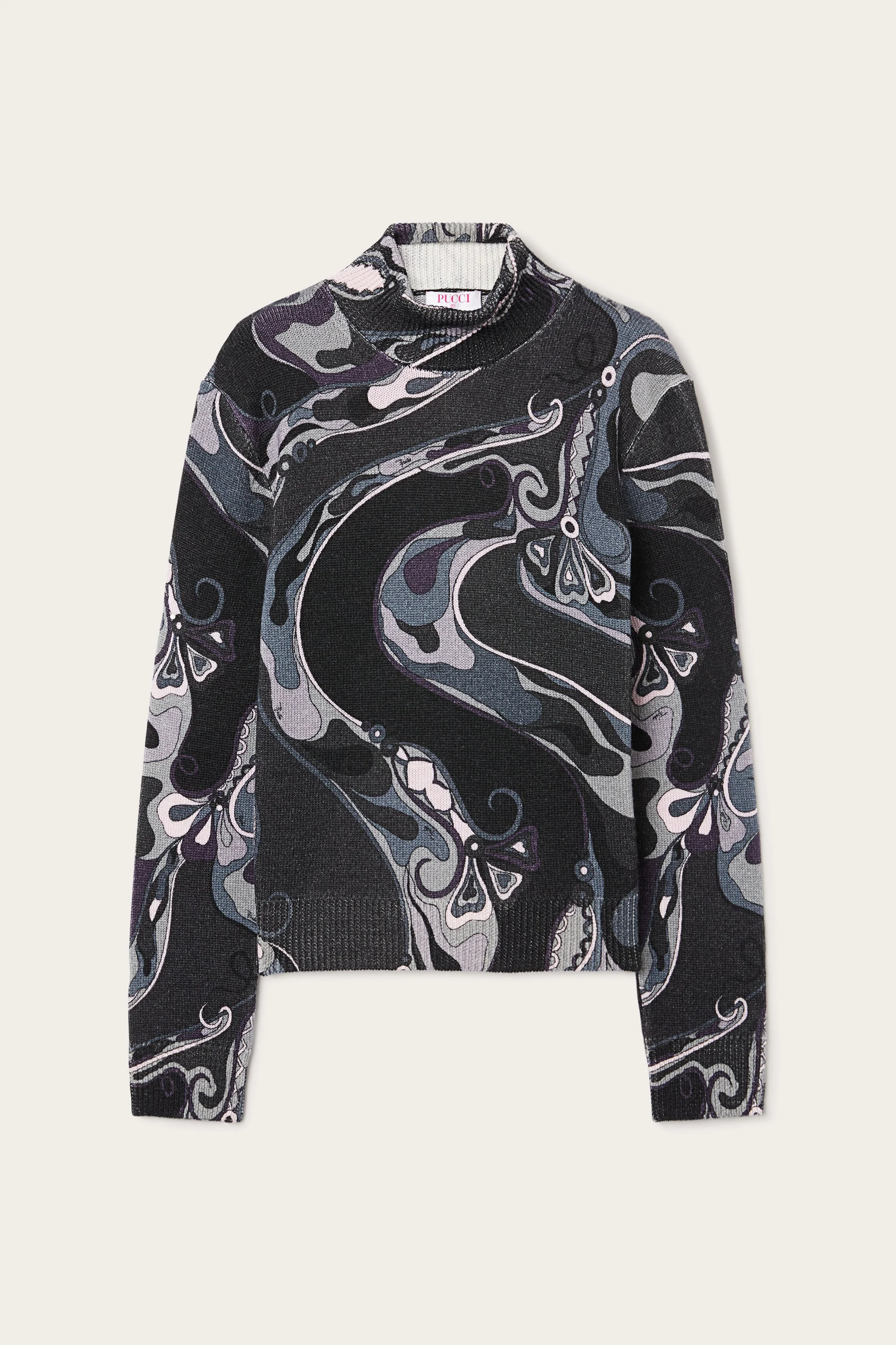 ORCHIDEE PRINT HIGH NECK SWEATER IN WOOL - 1