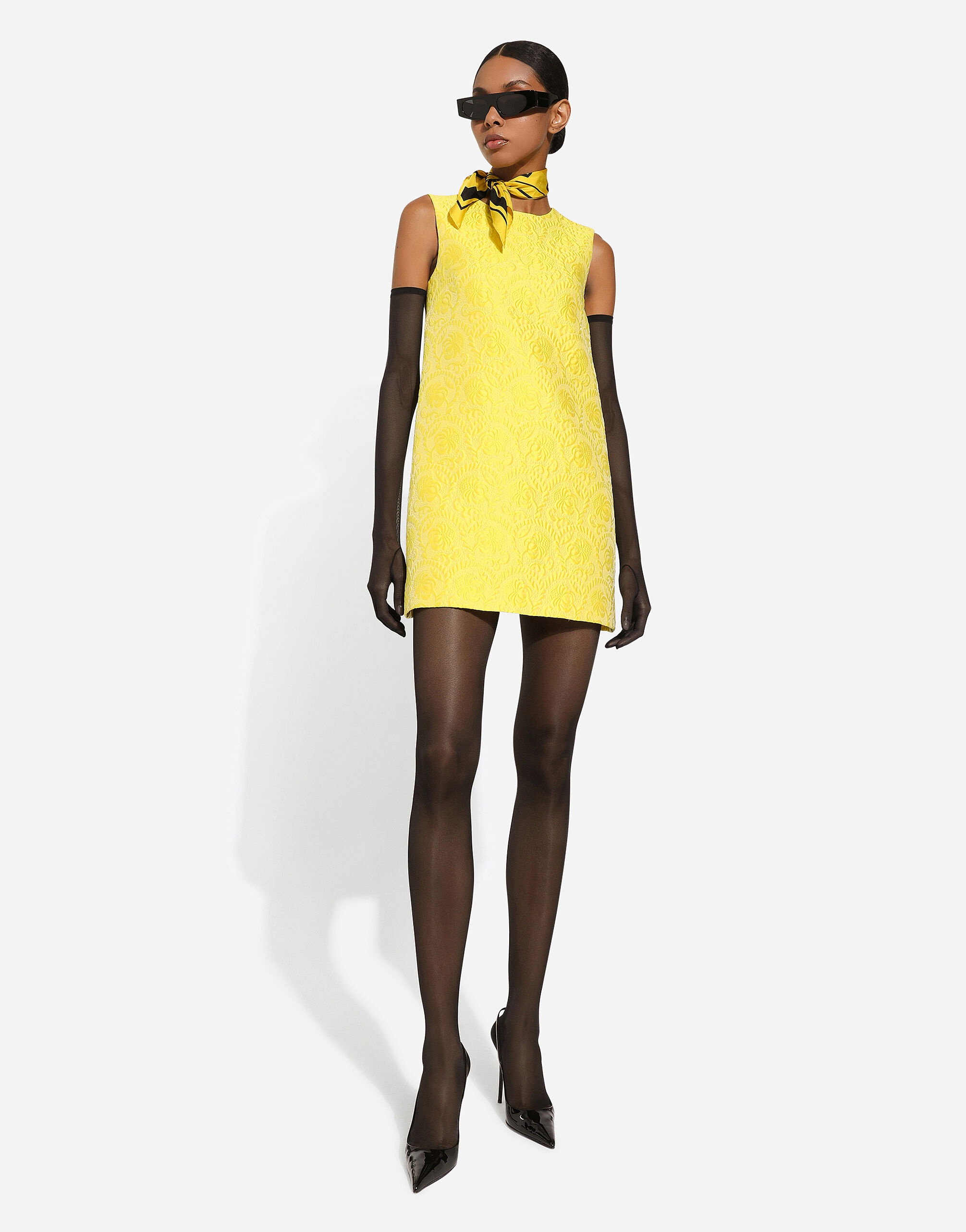 Short floral jacquard A-line dress - 5