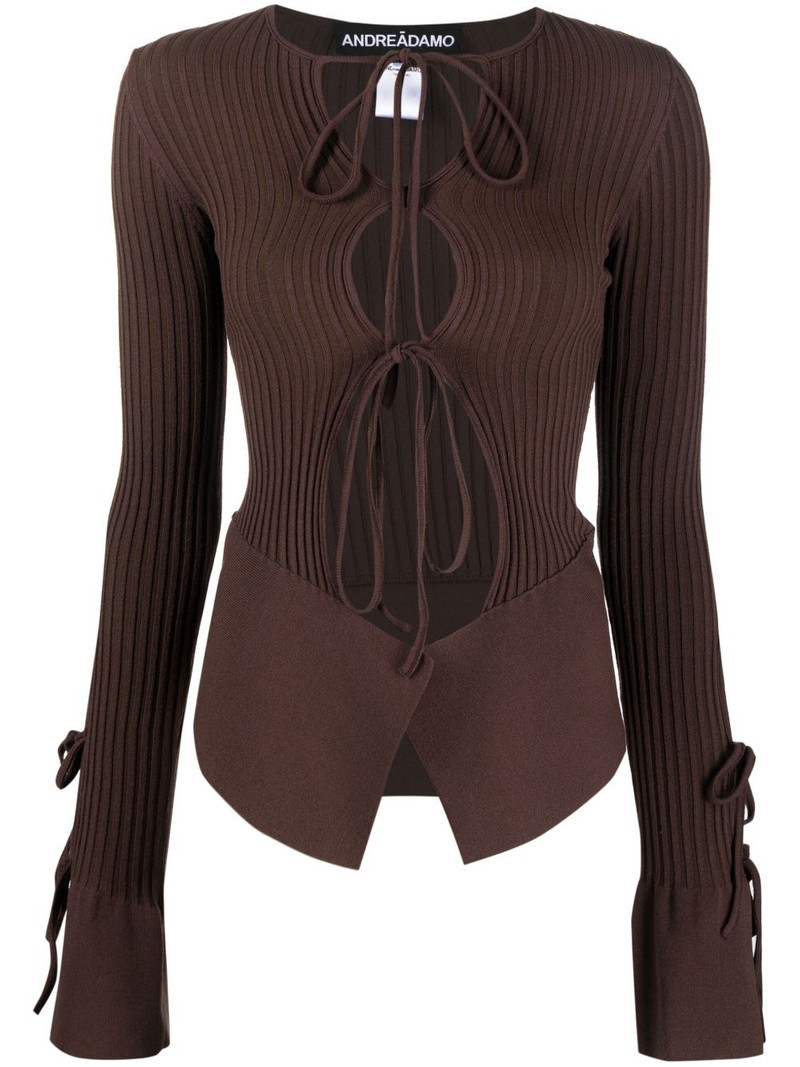 tie-fastening long-sleeve knitted top 1
