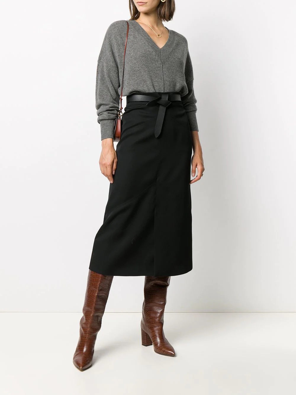 midi-length tonal stitch skirt - 2