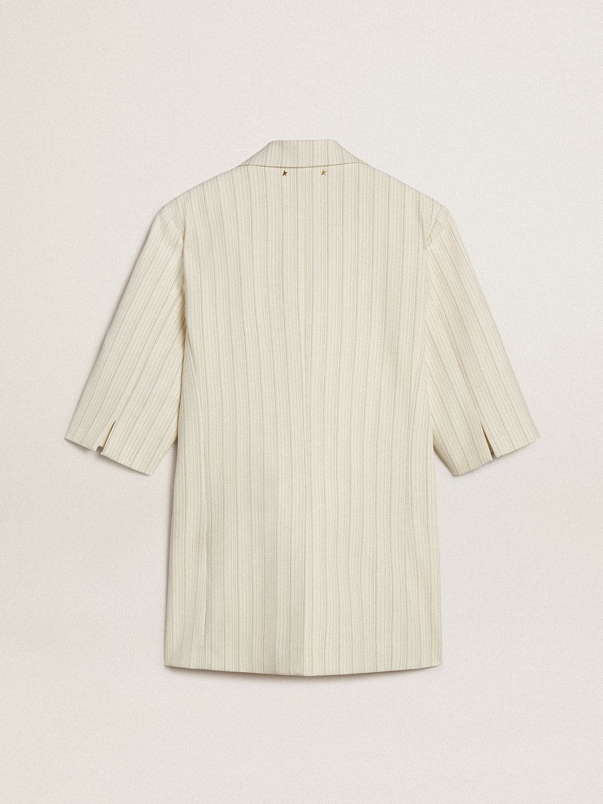 Women's blazer in white and gray pinstripe wool blend with short sleeves - 7