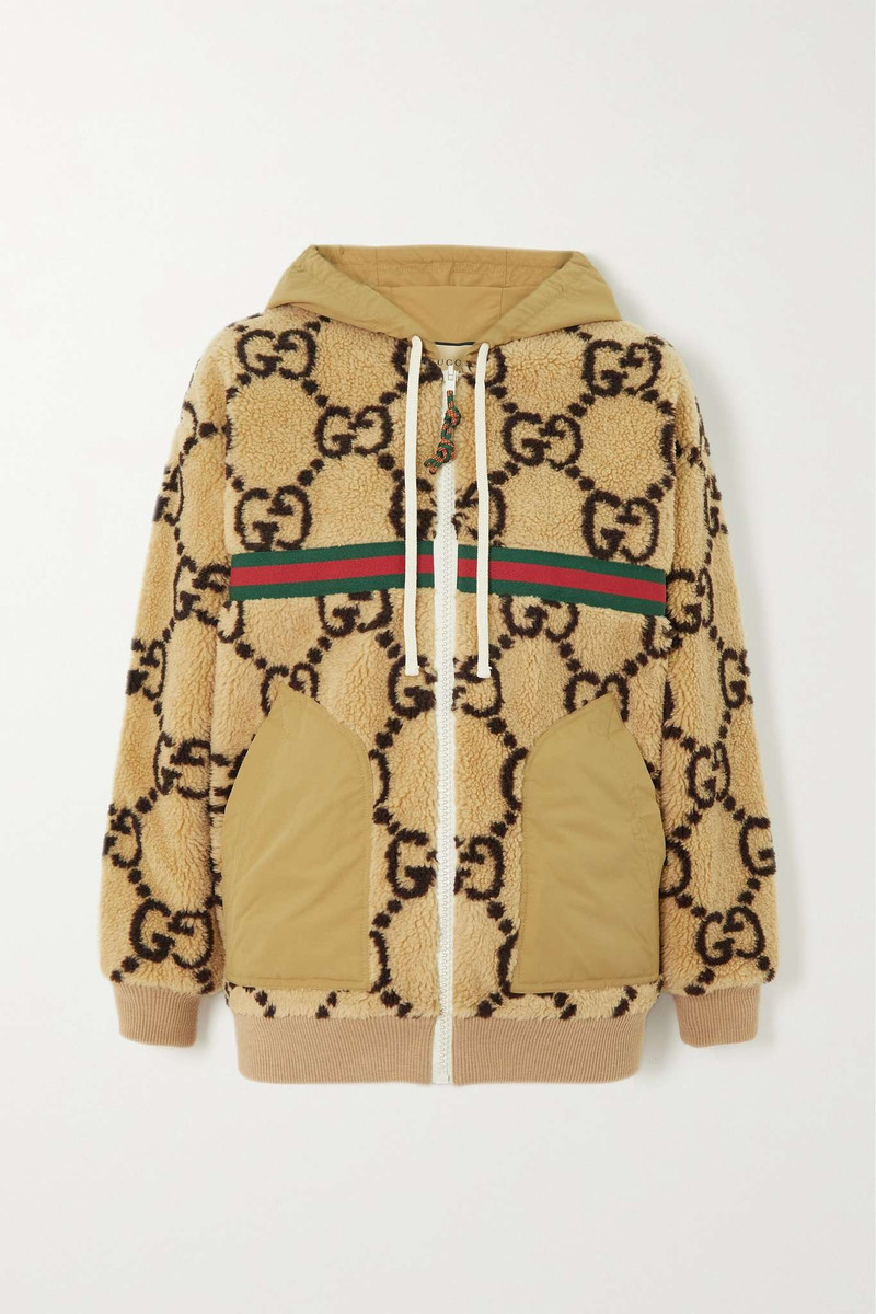 Printed wool-blend fleece and jersey hoodie - 1