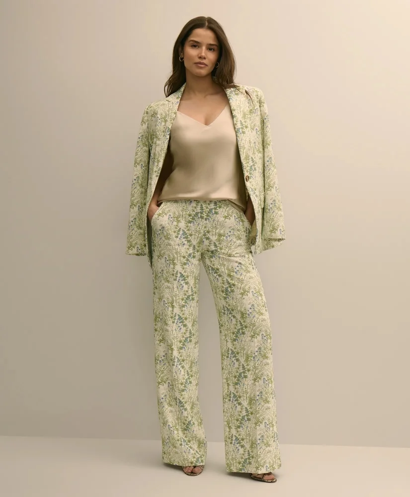 Crepe Botanical Print Wide-Leg Pants - 1