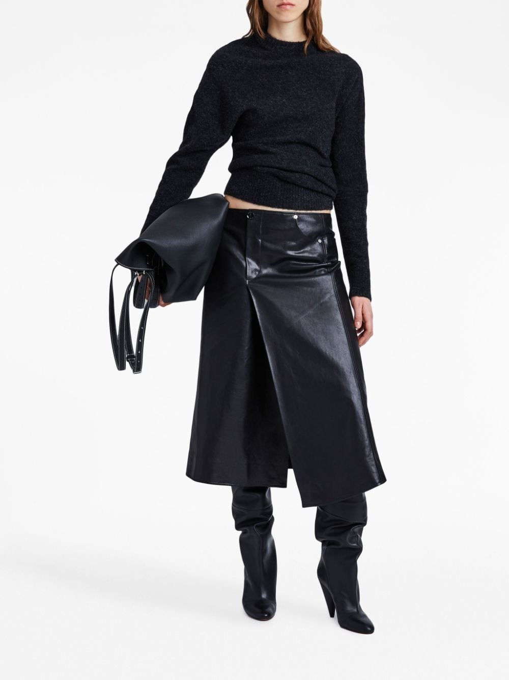 asymmetric A-line leather skirt - 2