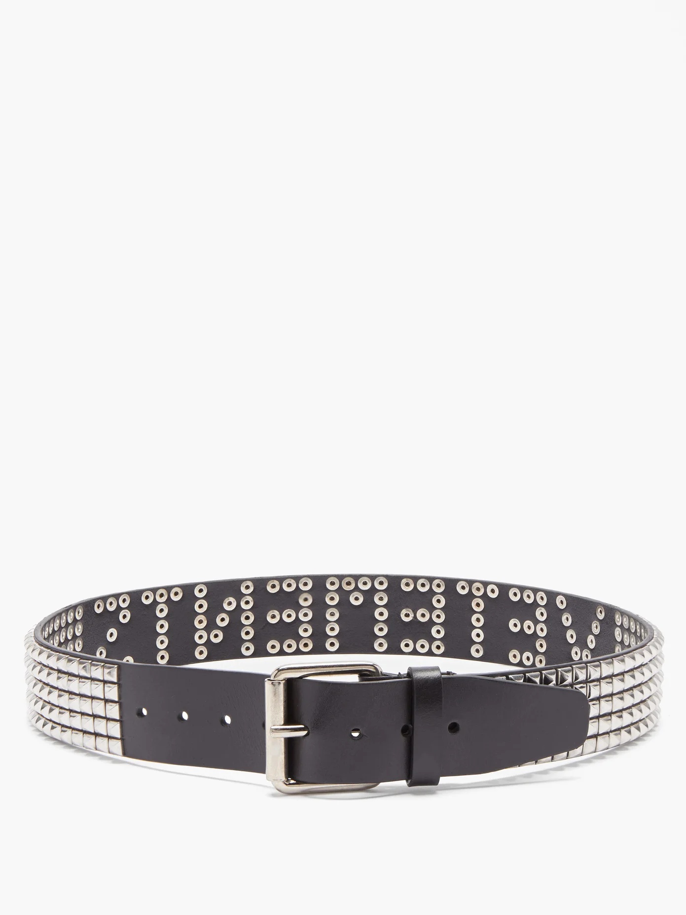 Studded-logo leather belt - 3