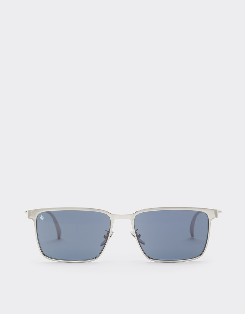 Ferrari sunglasses in matte silver metal with blue crystal lenses 1