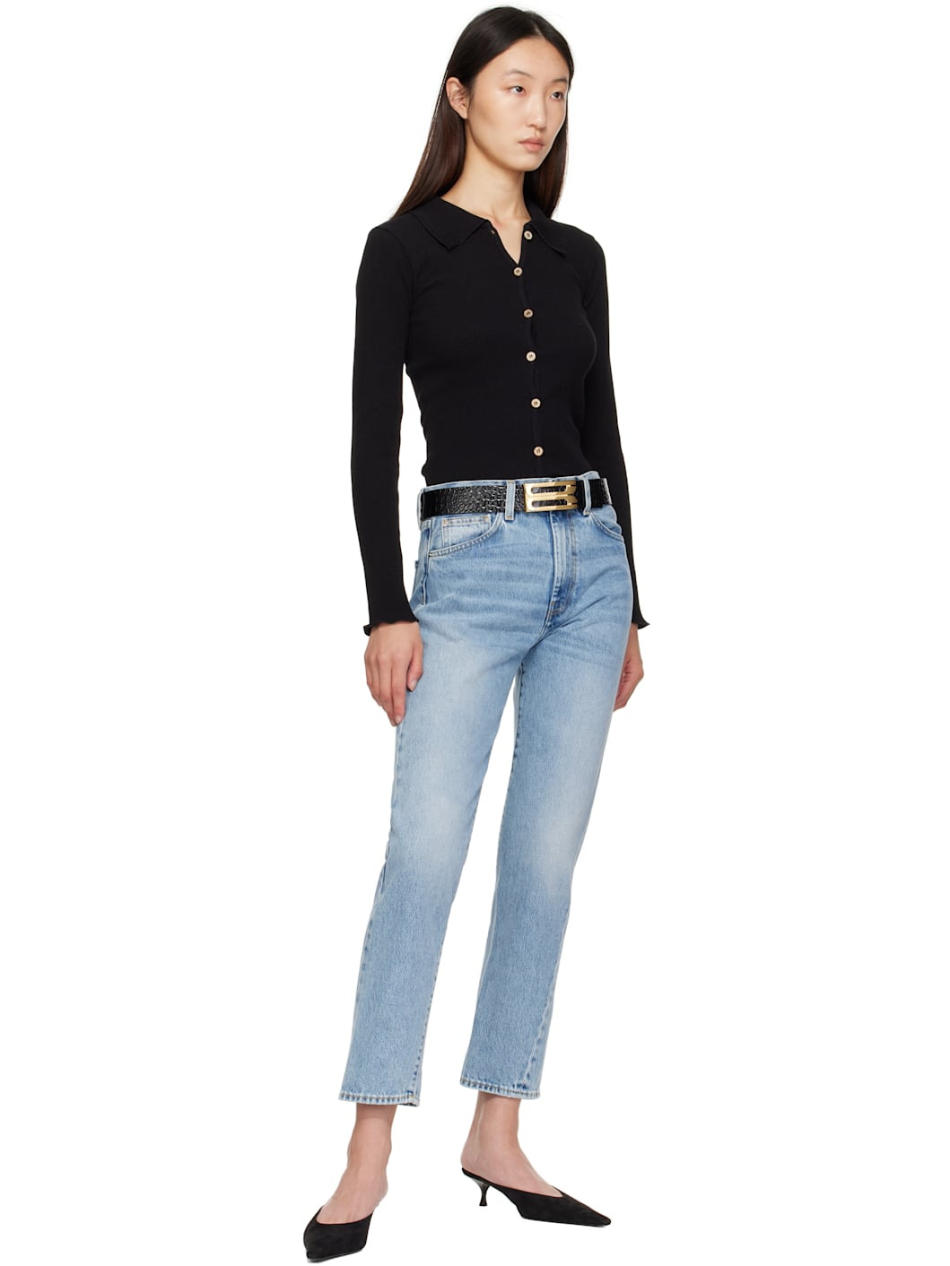 Black Jumbo Frame Croc Embossed Belt - 2