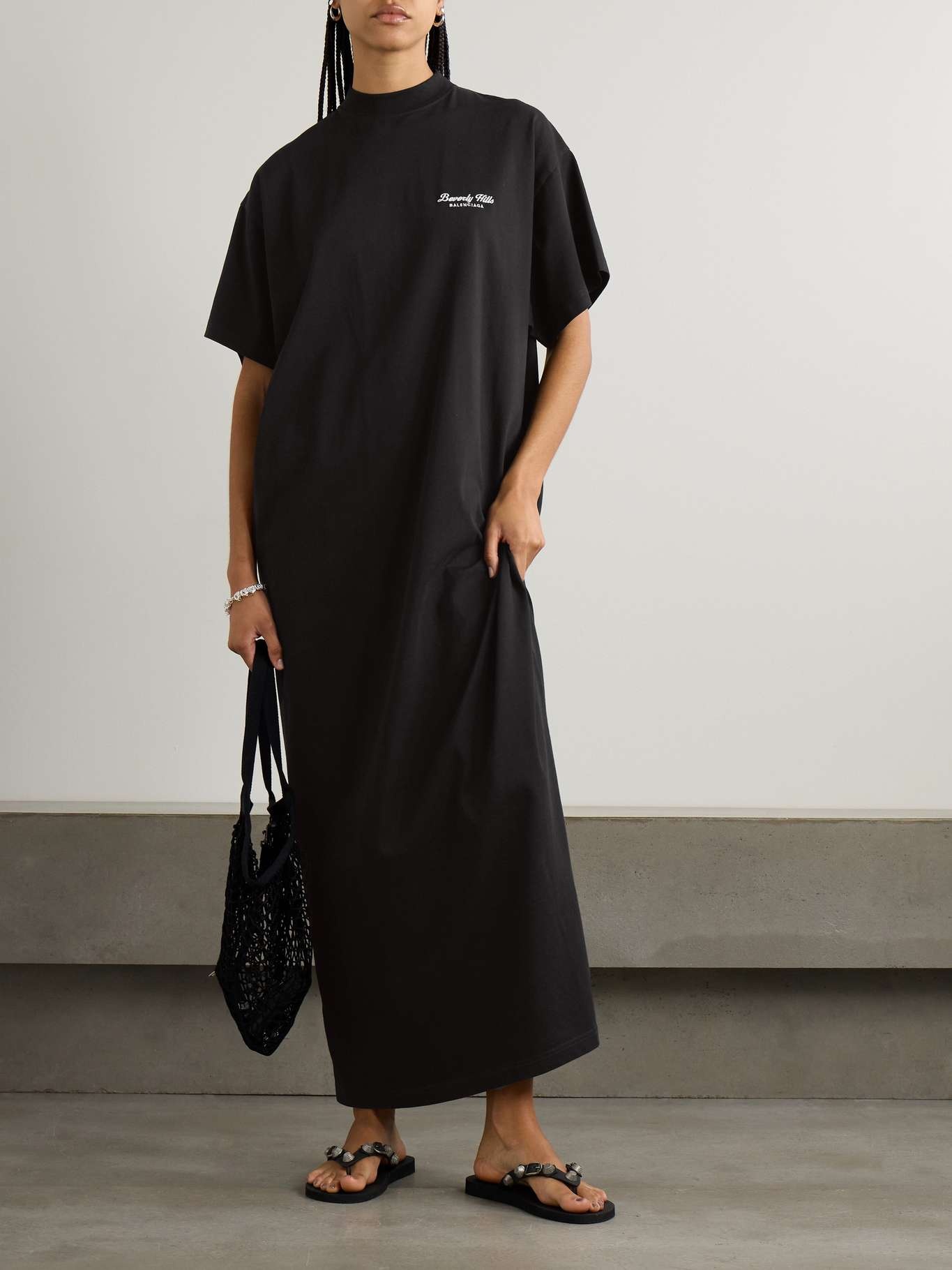 Oversized logo-embroidered cotton-jersey maxi dress - 2